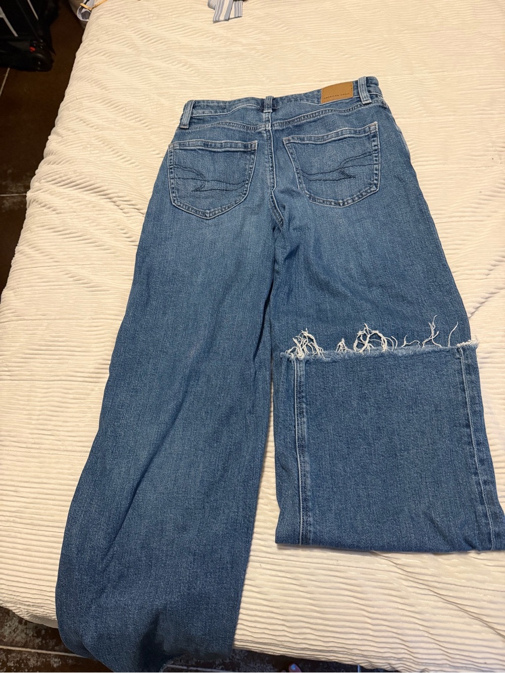American Eagle Outfitters Medium Blue Wide Leg Jeans with Frayed Knee Detail